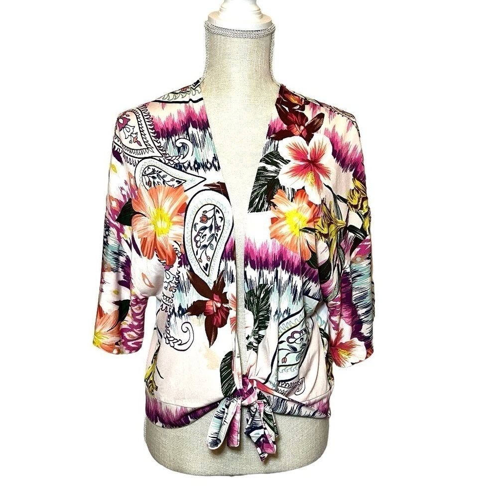 Chico's Floral Kimono Pink/White Size 1 (M/8)